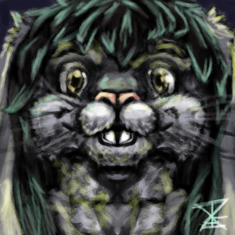 A full frontal headshot of Presto the bunny smiling