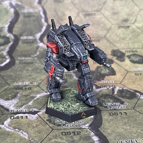 Archer miniature painted dark grey with red accents