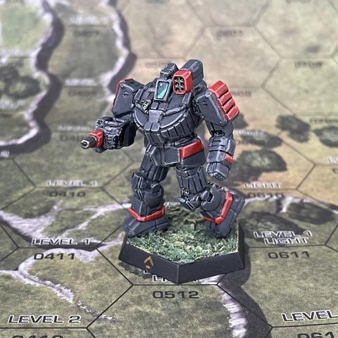 Wolverine miniature painted dark grey with red accents