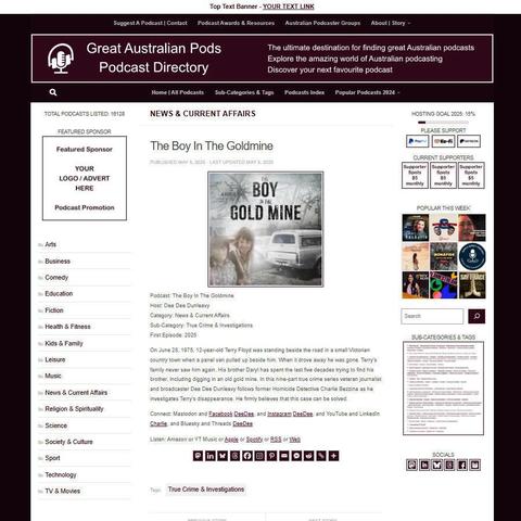 The Boy In The Goldmine
Screenshot of the podcast listing on the Great Australian Pods website