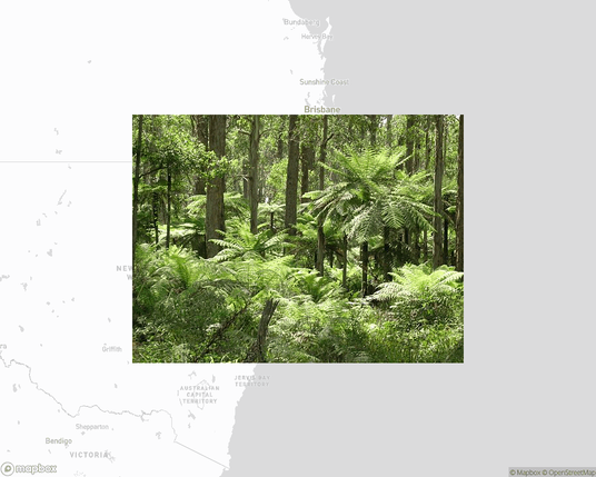 A photo of or from a national park from the linked website, overlaid on a cropped world map where it's located.