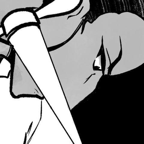 Small cropped fragment of a black and white fantasy comic