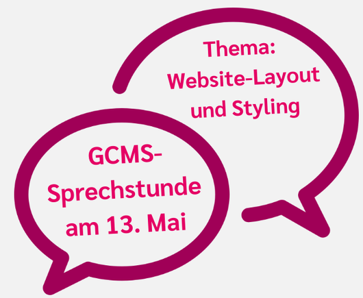 Symbolbild Sprechstunden, mit Termin 13. Mai und Thema: Website-Layout und Styling