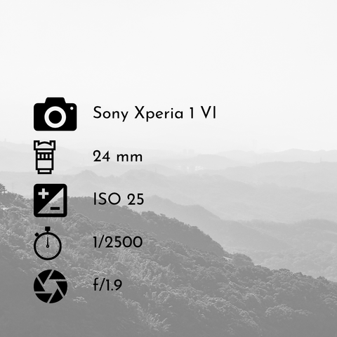 EXIF data for my black and white photograph of a series of mountain ridges getting progressively further from the viewpoint, each getting lighter in shade than the last.