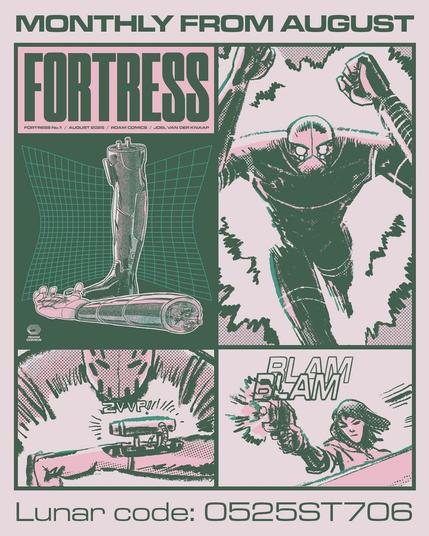 Fortress #1
A soldier wakes with his bionic limbs missing and finds that he's the target of a manhunt.

Art & cover by Joel Van Der Knaap

Joel van der Knaap‬ : "Fortress is relaunching! Starting with issue 1
From August, 6 issues running monthly to complete the first arc. I got big plans, but I need your help! Spread the word, tell your LCS, back indie comics"