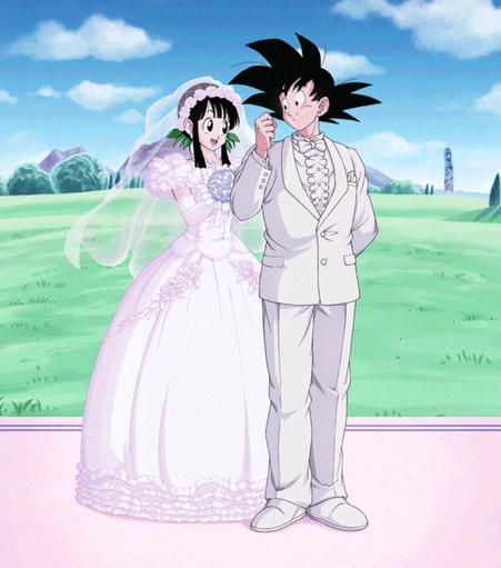 Art of Goku getting married to Chi Chi, by Harry Turney (https://twitter.com/HarryTurney/status/1491247470520967170).