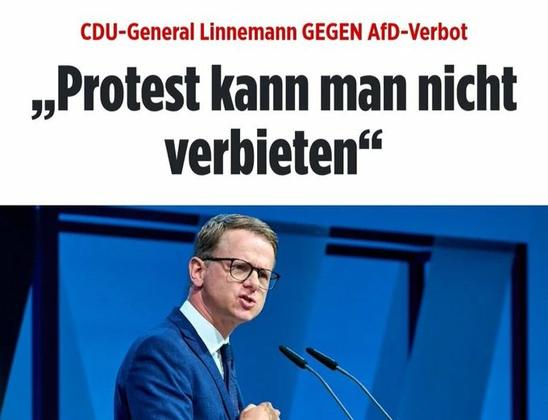 Aktuelle Schlagzeile

"CDU-General Linnemann gegen AfD-Verbot:
'Protest kann man nicht verbieten'"