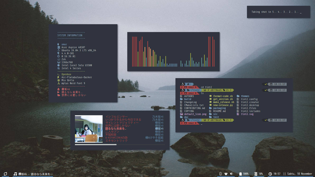 Random screenshot found on the net, showing a desktop using a transparent Tint2 config as its taskbar.