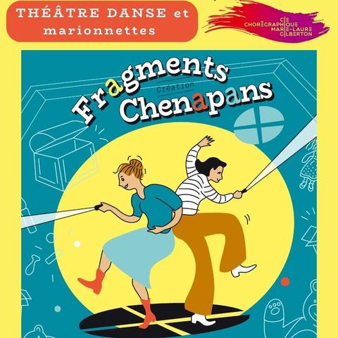 Affiche du spectacle: deux personnages de BD dansent avec leur lampe de poche dans un grenier