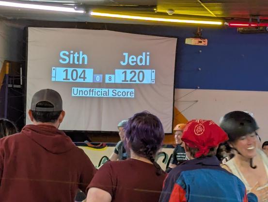 The scoreboard shows the final score, "Sith: 104," and "Jedi: 120."