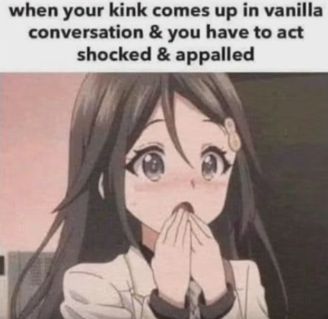 when your kink comes up in vanilla conversation & you have to act shocket & appalled

pic of girl looking shocked