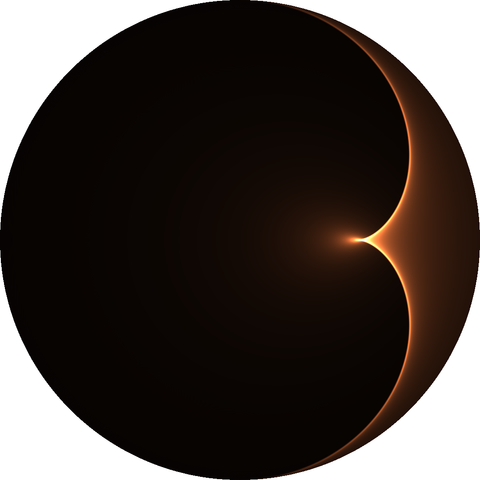 A black circle containing a fine outline of a heart shape fading from the right