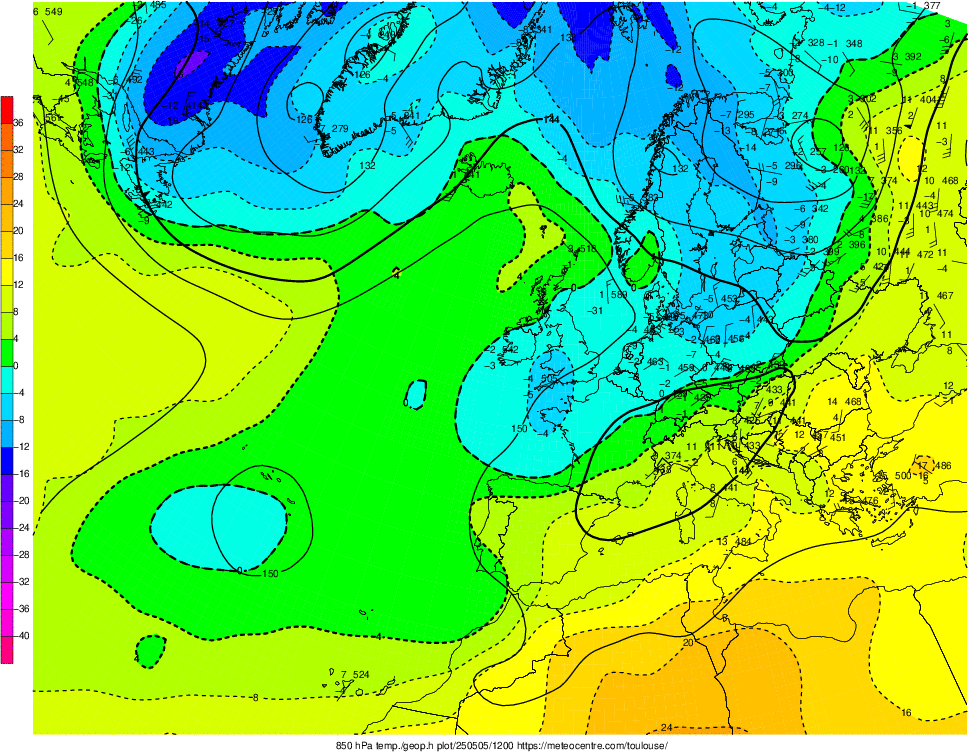 Analyse en altitude de la sitation météo en Europe ce jour.