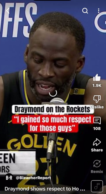 As Much as I cant stand this dude or the warriors its pretty cool to hear this from him after a tough series . All Respect .
