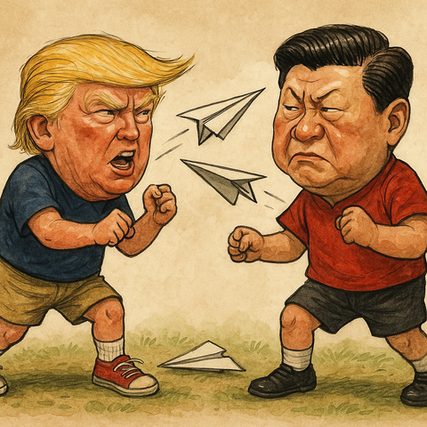 Trump and Xi chucking paper planes at each other.