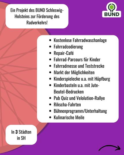 SharePic mit dem Angebot der Velolution. Workshops und Bildungsangebote: Sicherer Fahrtraining, Fahrradreparatur und Tipps für regionale Radtouren für Jung und Alt.
Fahrradausstellungen: Testen neuer Modelle, von Pedelecs bis Cargo-Bikes.
Vorträge und Podiumsdiskussionen: Expert*innen informieren und diskutieren über die Rolle des Fahrrads in der Mobilität und wie Städte radfreundlicher werden können.
Unterhaltungsprogramm: Live-Musik und Kulturauftritte von lokalen Künstler*innen in entspannter Atmosphäre.
Kinder- und Familienaktivitäten: spielerische und lehrreiche angebote für Kinder, um das Radfahren zu entdecken.
Informationsstände: Organisationen und Initiativen informieren über nachhaltige Mobilität und regionale Angebote.
Kulinarische Meile: Regionale Food-Trucks bieten nachhaltige Speisen und Getränke.