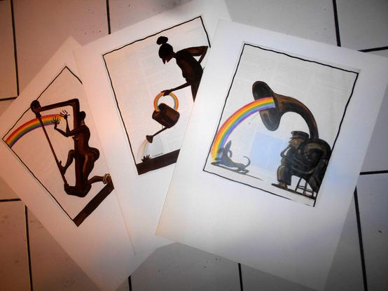 Drei Anzeigen, gestaltet von Tomi Ungerer für die Siegwerk-Druckfarbenfabrik