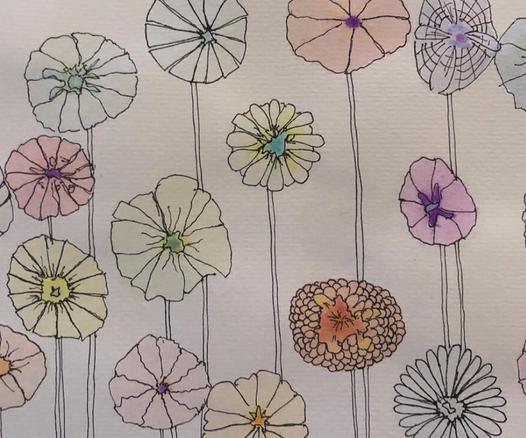 a cute and small watercolor group of unique and cool flowers popping up all over the page.