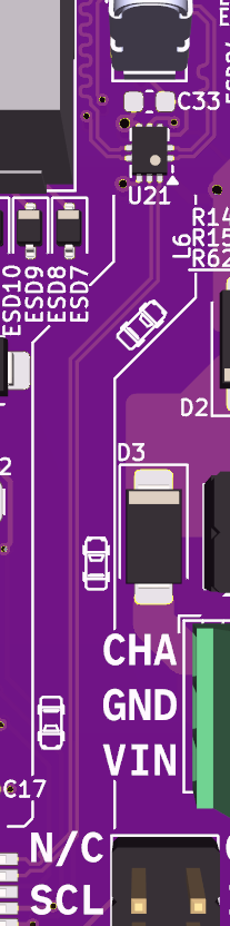 keepout shown on a silkscreen around a USB differential pair, looks like a double-striped road, with little cars drawn in the silkscreen like they're driving down the road.