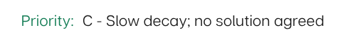Screenshot of text that reads: 'Priority: C - Slow decay; no solution agreed'.