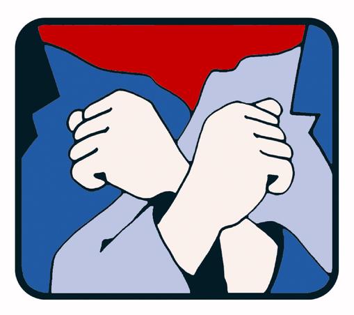 Logo der roten Hilfe mit zwei untergehakten Armen.