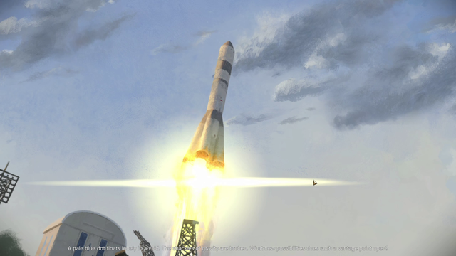 Cutscene for achieving scientific victory: a rocket launching into space