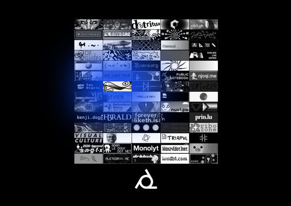 a black and white page filled with tiny banners with one selected with a blue halo