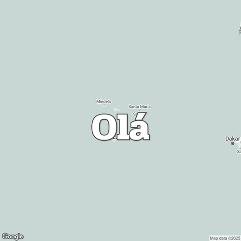 Map of Cape Verde overlaid with a translation of the word "hello": Olá.