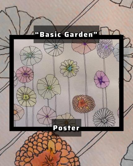 a cute and small watercolor group of unique and cool flowers popping up all over the page. On a poster.