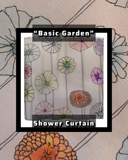 a cute and small watercolor group of unique and cool flowers popping up all over the page. On a shower curtain.