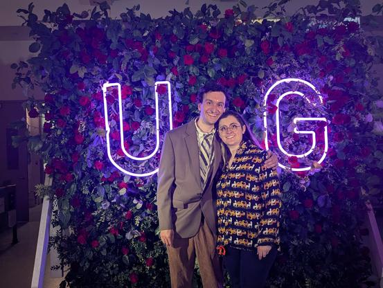 Ali and I dressed all fancy in front of the living wall we helped assemble and the UG I made for it