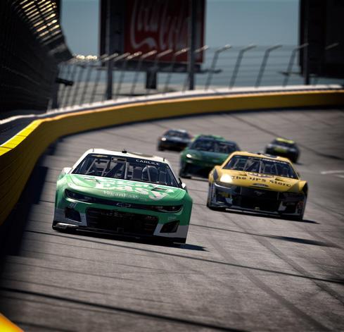 Simulated NASCAR stock cars on track. Focus on the 81 Chevrolet. Green, white, and black color scheme. VeganEasy.org the primary sponsor.
