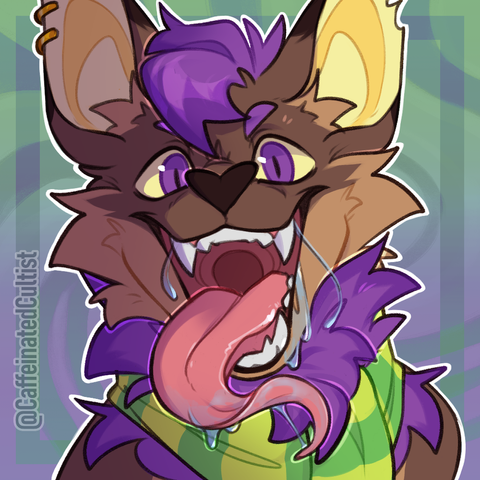 digital art of a furry bat character, staring directly at the viewer with its mouth open, and long tongue coming out. A lot of saliva is coming out of the maw.

Artwork by, CaffeinatedCultist