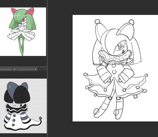the pokemon kirlia redesigned to look like a pierrot mime