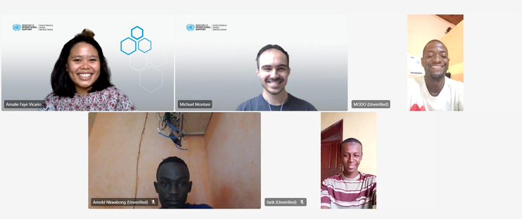 screenshot group photo, from top right to bottom left: Arnalie. Michael. Modo, Arnold and Farik