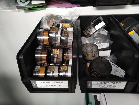 Bins of label tape