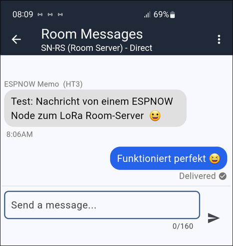 Bildbeschreibung:
Screenshot des Room-Servers aus der MeshCore App.