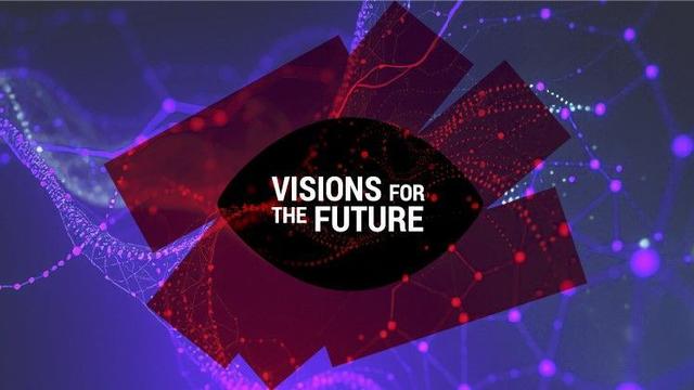 A purple and red graphic with the words 'Visions for the Future' written in the middle