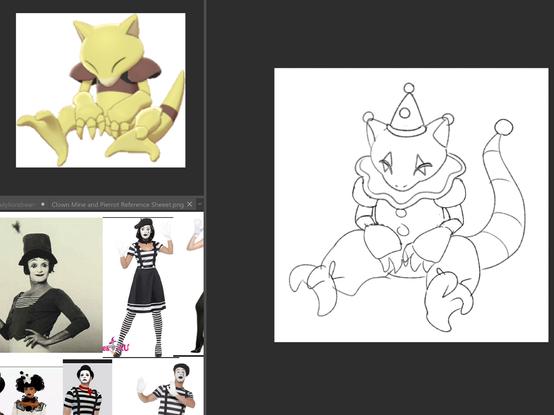 sketch wip of abra as a pierrot mime