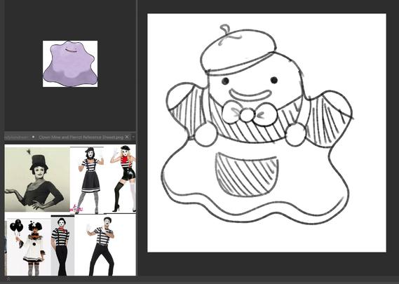 sketch wip of ditto as a mime