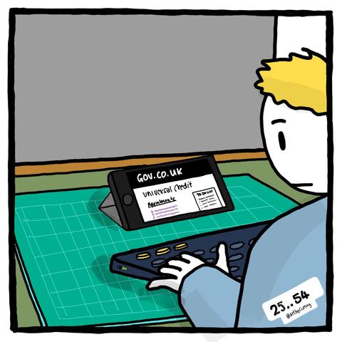 Pictured sitting at my desk with keyboard and iPhone logging into gov.uk site.