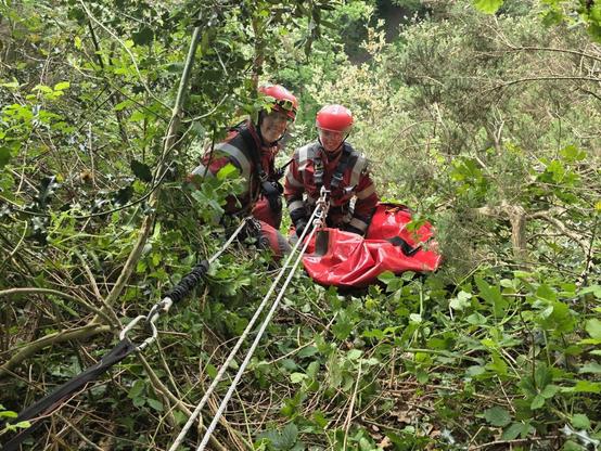 Specialist firefighters rescue Daisy from the cliff face using ropes