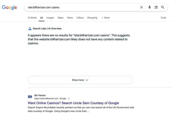Google tests showing AI Overviews with site commands