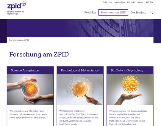Website des ZPID mit seinen Forschungsthemen und Teams online: https://leibniz-psychology.org/forschung-am-zpid