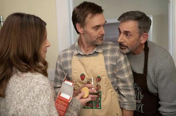 Steve Carell, Tina Fey, and Will Forte in The Four Seasons Photo by Jon Pack/JON PACK/Netflix © 2024 - © 2024 Netflix, Inc.