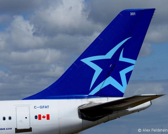 Tail of Air Transat Airbus A310 about to take-off