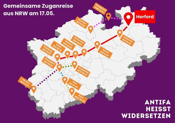Karte mit NRW und Zugstationen