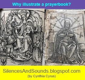 Woodcuts 1) of Mary holding the infant in an image derived from a Syphillis treatise (!) but with the bodies missing; 2) Mary of the 7 Swords. Blog title: Why illustrate a prayerbook?