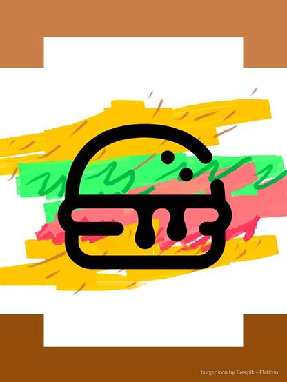 Black outline of a burger over a swath of brown, green and red stripes suggesting the burger fillings from the cover of Vol. 11 No. 1 (2024): Introducing meat studies.