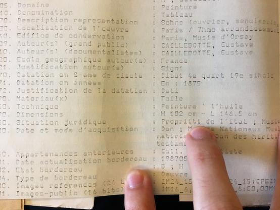 Photo de l’impression sur papier fax blanc/bleu d’une vieille base de données : à la ligne 1550. Situation juridique : on lit effectivement Propriiti de l’itat.